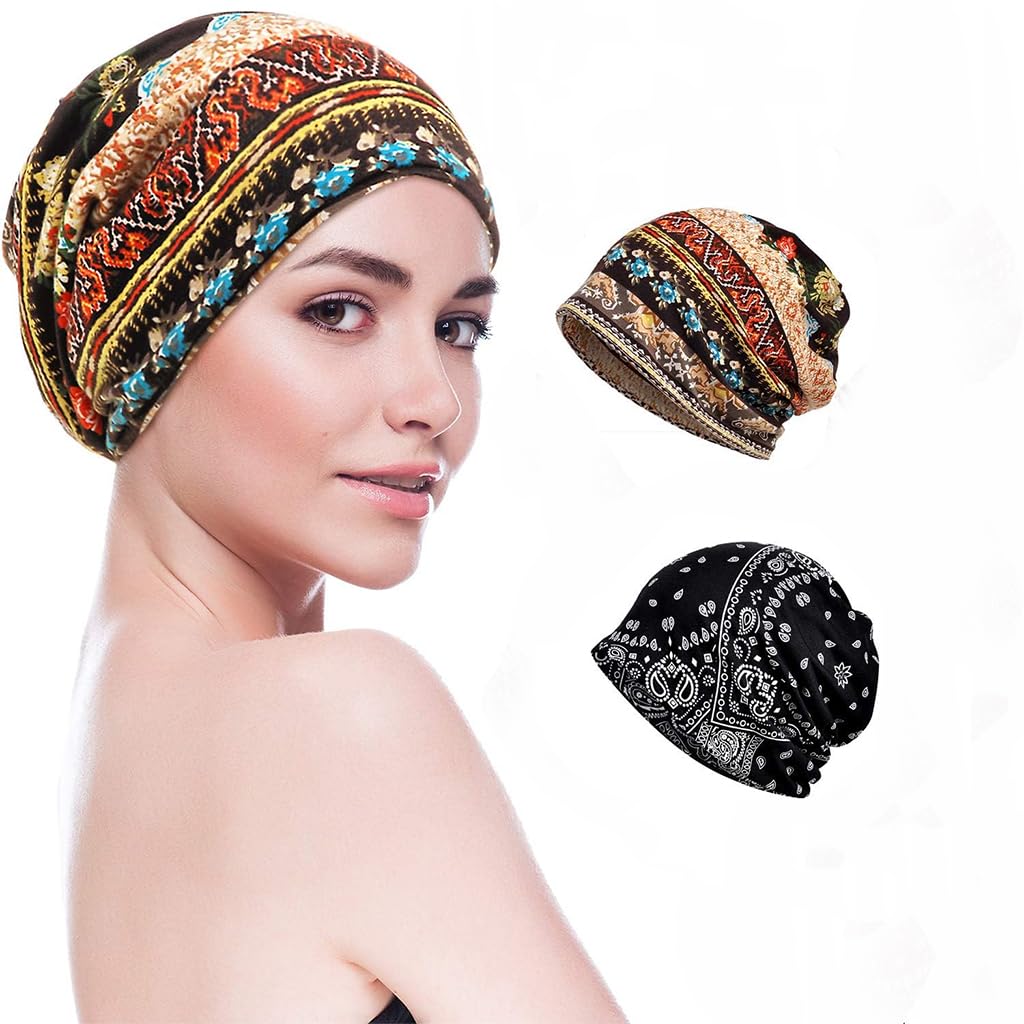 PALAY Slouchy Chemo Cap Beanie Cap for Women, Boho Print Bandanas Skull Cap, Fashion Soft Stretch Chemo Scarf, Casual Saggy Head Scarves for Women - All Seasons Use PALAY Slouchy Chemo Cap Beanie Cap for Women, Boho Print Bandanas Skull Cap, Fashion Soft Stretch Chemo Scarf, Casual Saggy Head Scarves for Women - All Seasons Use